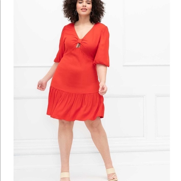 Eloquii Red Knot Front Ruffle Bottom Dress New 20 - Picture 2 of 13